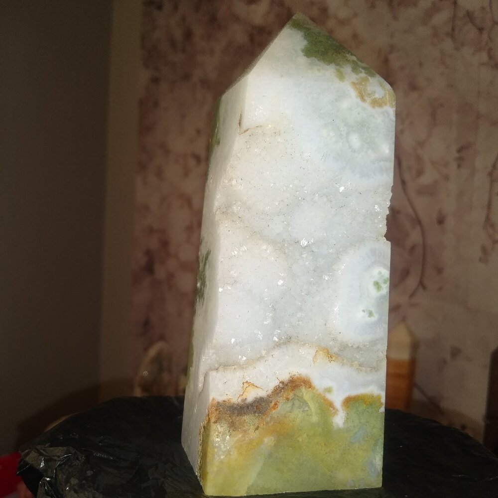 Moss Agate Druzy Crystal Tower